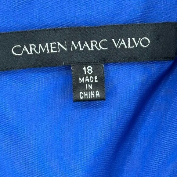 Carmen Marc Valvo Womens cap sleeve Blue Ruffle V Neck Sheath Dress Size 18 - Picture 5 of 9